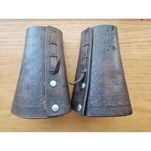 Vintage Western cowboy cuffs 1940's leather with stamped design marked AE